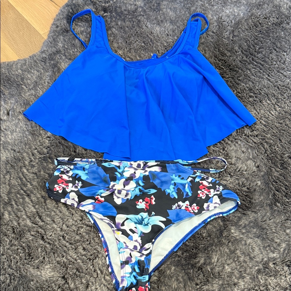 Elegant Blue Floral Women's Bikini Set